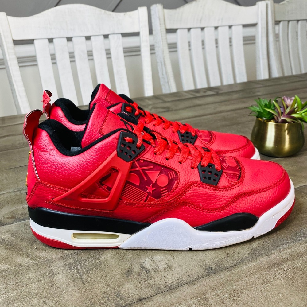 Nike Air Jordan 4‎ Retro Gym Red Obsidian FIBA Men's Leather Shoes Size 11 - Picture 4 of 8